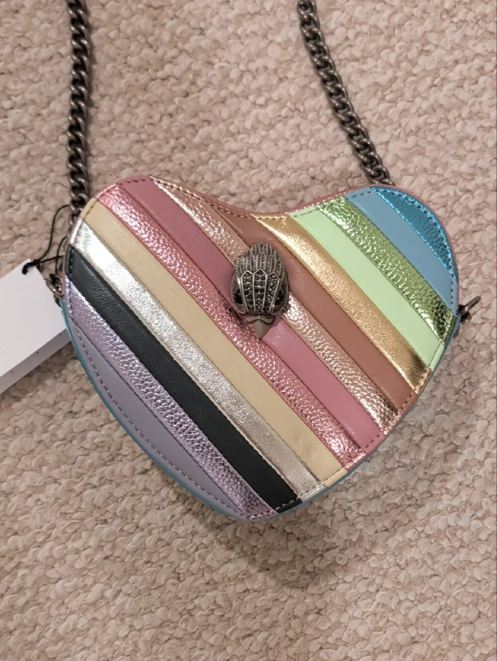 Kurt Geiger Kensington Heart-Shaped Metallic Stripe Crossbody Bag